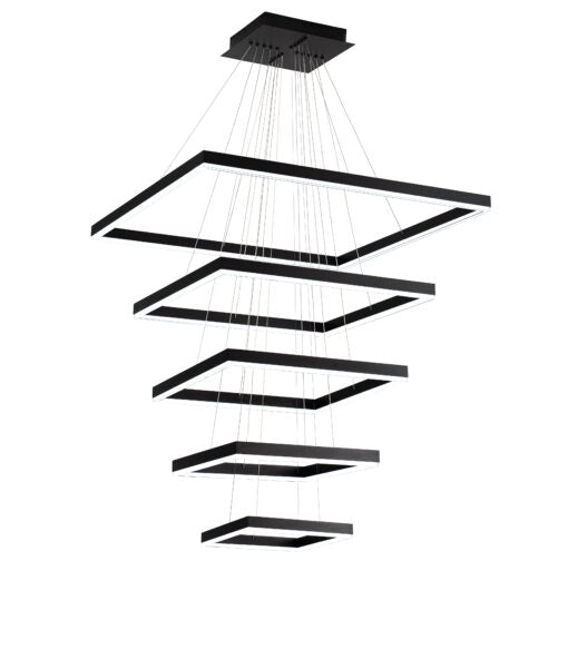 LED Black Square Frame with Acrylic Diffuser 5 Tier Chandelier
