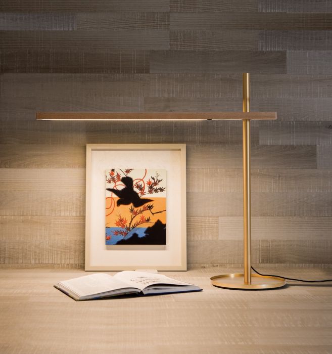 LED Brushed Gold with Beech Wood Frame Table Lamp