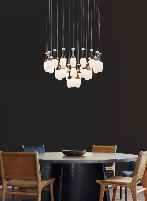 LED Steel Frame with Acrylic and Glass Shade Chandelier