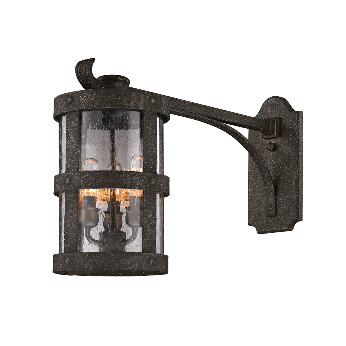 Barbosa Bronze Frame and Arm with Cylindrical Clear Seedy Glass Shade Outdoor Wall Sconce - LV LIGHTING