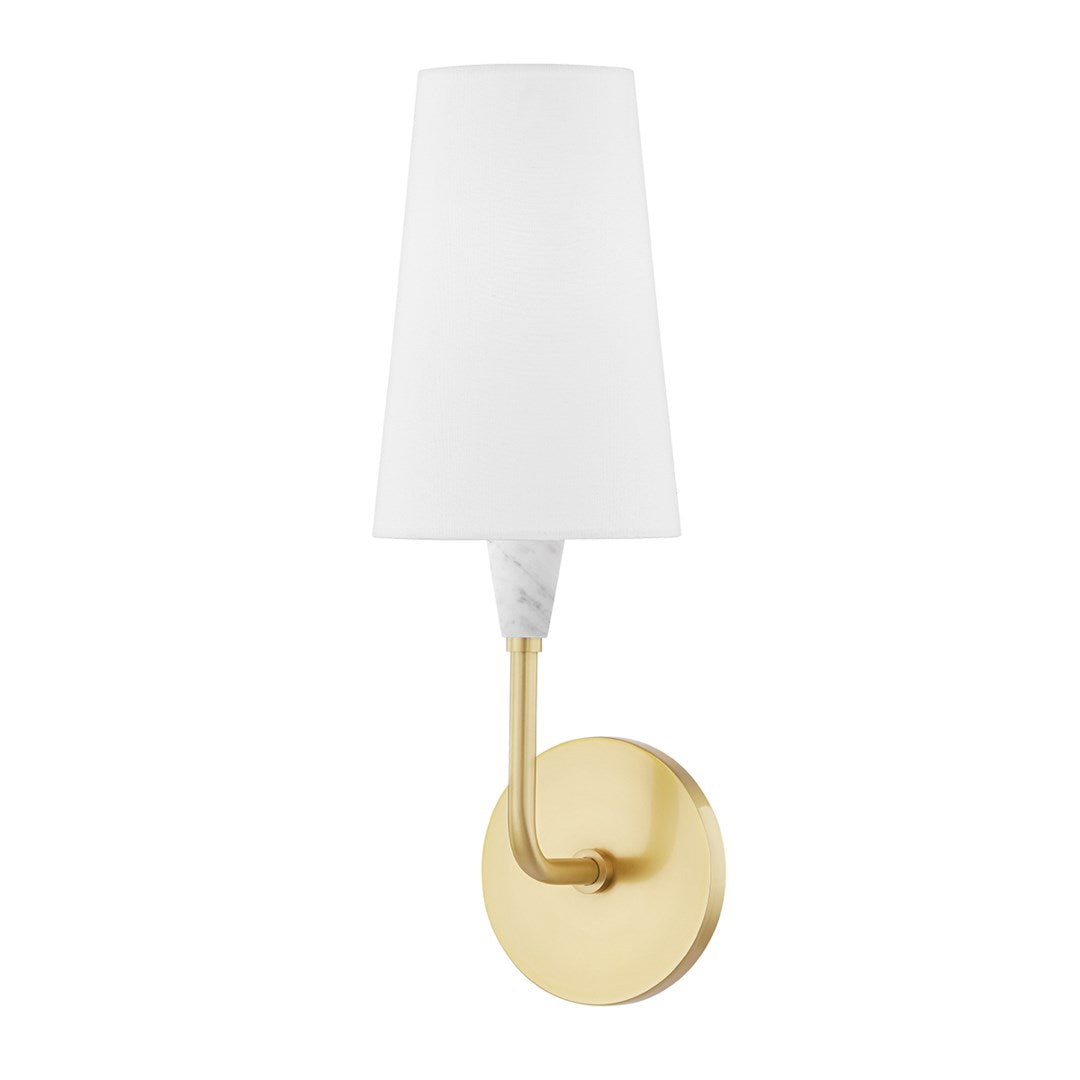Steel Curve Arm with Marble and Belgian Linen Shade Wall Sconce