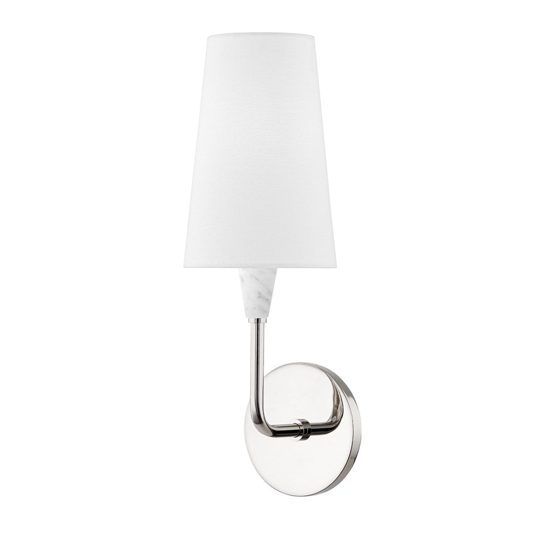 Steel Curve Arm with Marble and Belgian Linen Shade Wall Sconce
