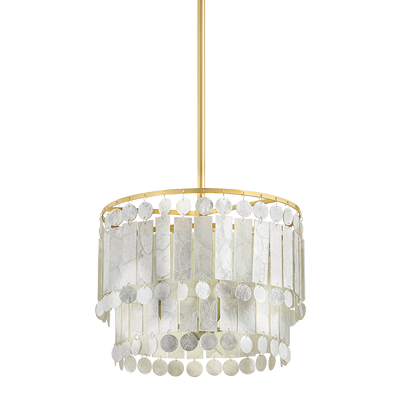 Aged Brass Frame with Capiz Shell Shade Pendant Chandelier