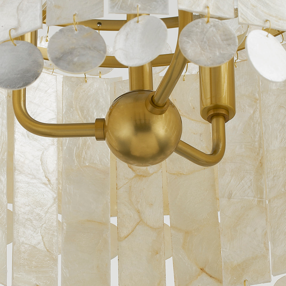 Aged Brass Frame with Capiz Shell Shade Pendant / Chandelier
