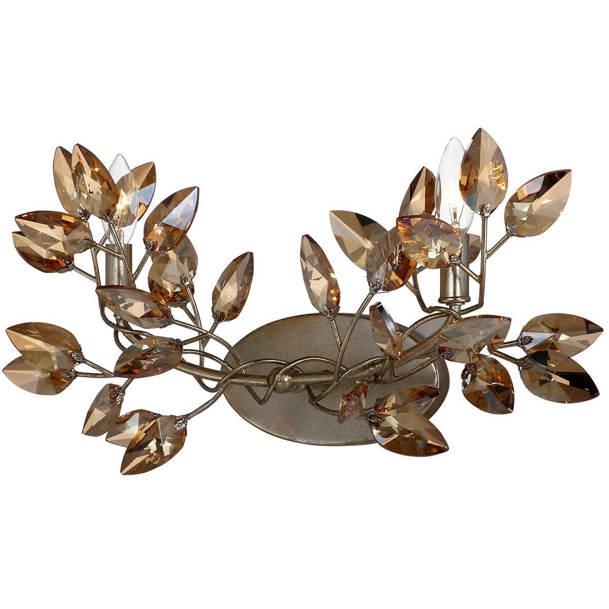Silver Leaf with Antique Gold Paint Frame with Amber Clear Crystal Wall Sconce - LV LIGHTING