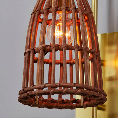 Aged Brass Frame with Natural Rattan Shade Wall Sconce