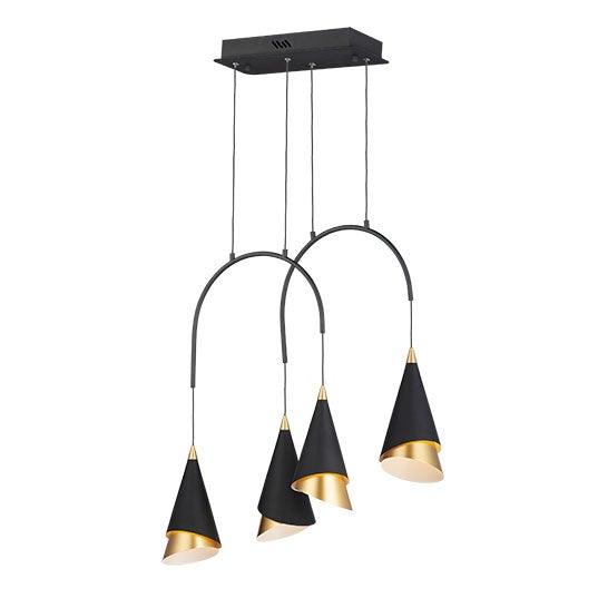 LED Black and Metallic Gold Double Cone Design Multiple Pendant - LV LIGHTING