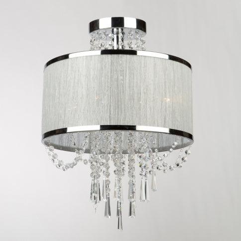 Chrome and Organza Drum Shade with Crystal Semi Flush Mount - LV LIGHTING