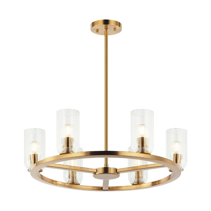 Westlock - Steel Frame with Clear Ribbed Glass Shade Chandelier in Aged Gold Brass by Matteo Lighting