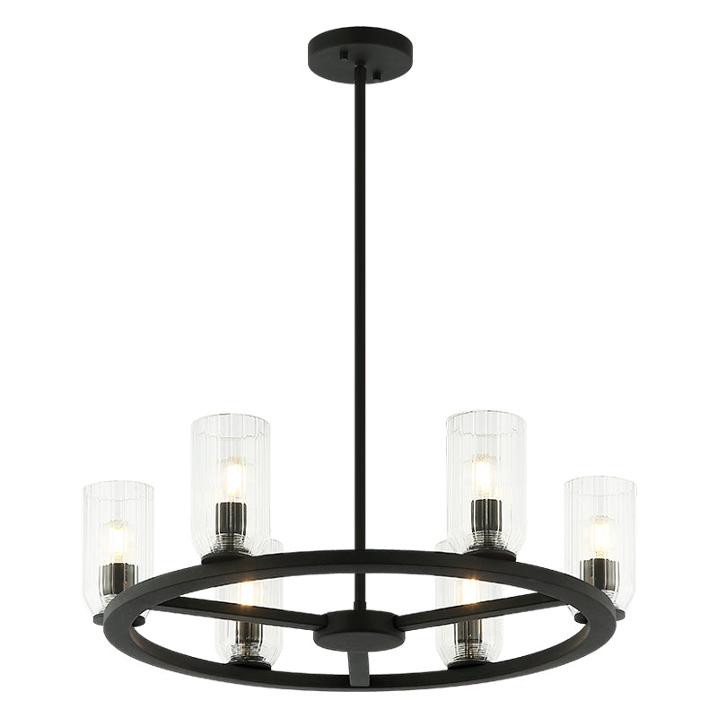 Westlock - Steel Frame with Clear Ribbed Glass Shade Chandelier in Matte Black by Matteo Lighting