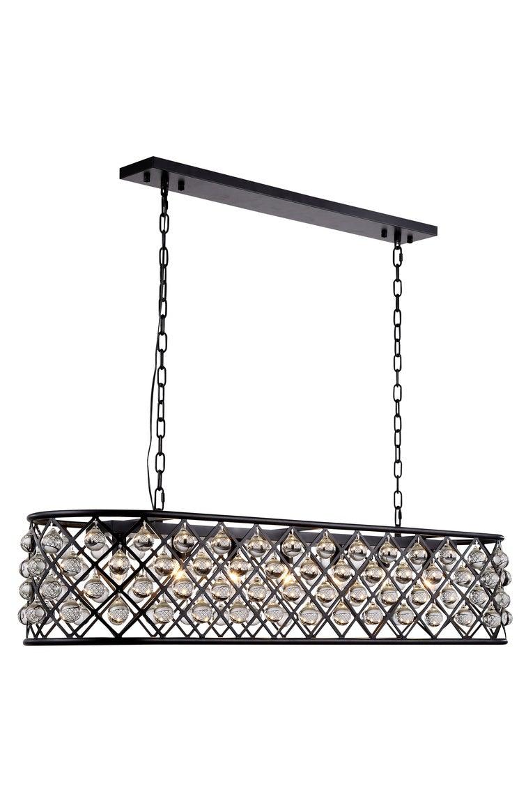 Steel with Clear Crystal Drop Oval Frame Linear Chandelier - LV LIGHTING
