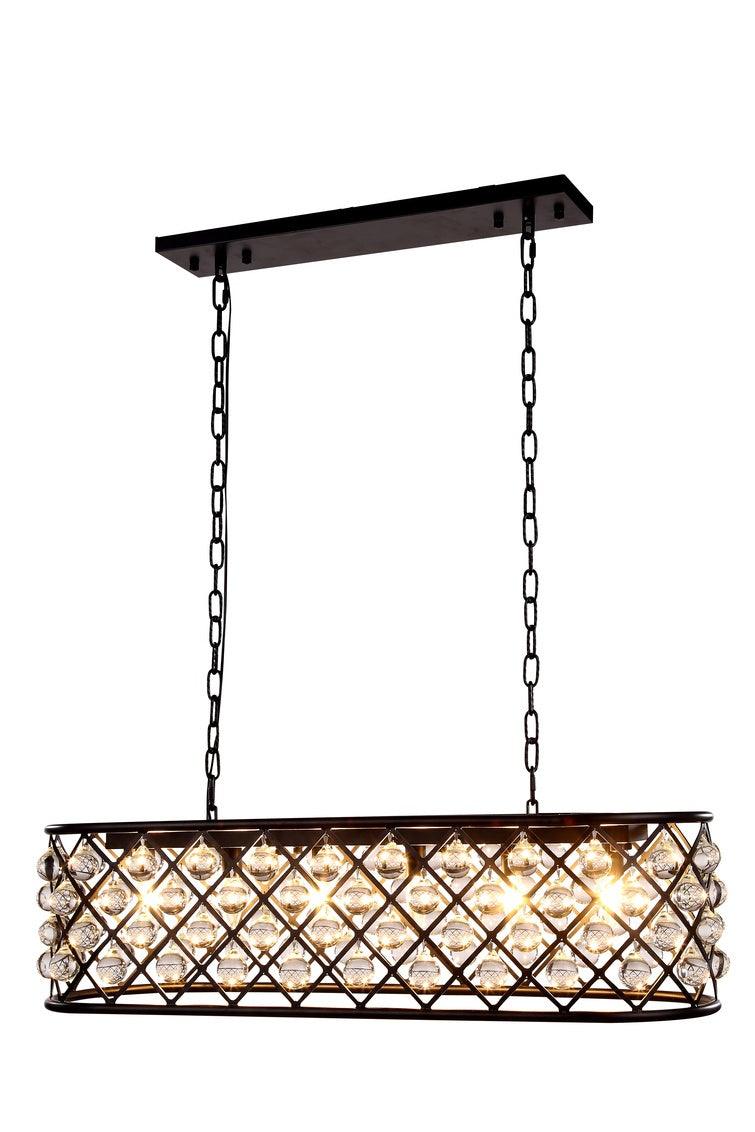 Steel with Clear Crystal Drop Oval Frame Linear Chandelier - LV LIGHTING