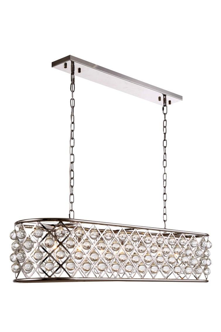 Steel with Clear Crystal Drop Oval Frame Linear Chandelier - LV LIGHTING