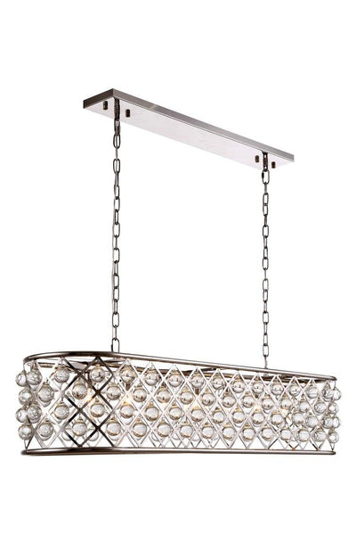 Steel with Clear Crystal Drop Oval Frame Linear Chandelier - LV LIGHTING