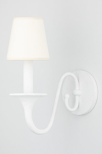White Plaster Curve Arm with Fabric Shade Wall Sconce