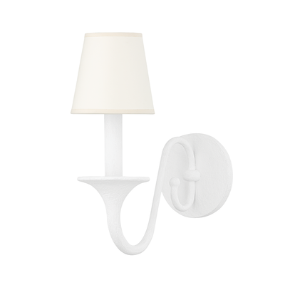 White Plaster Curve Arm with Fabric Shade Wall Sconce