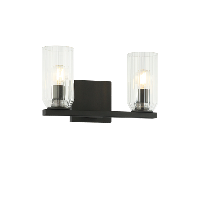 Steel Frame with Clear Ribbed Glass Shade Vanity Light