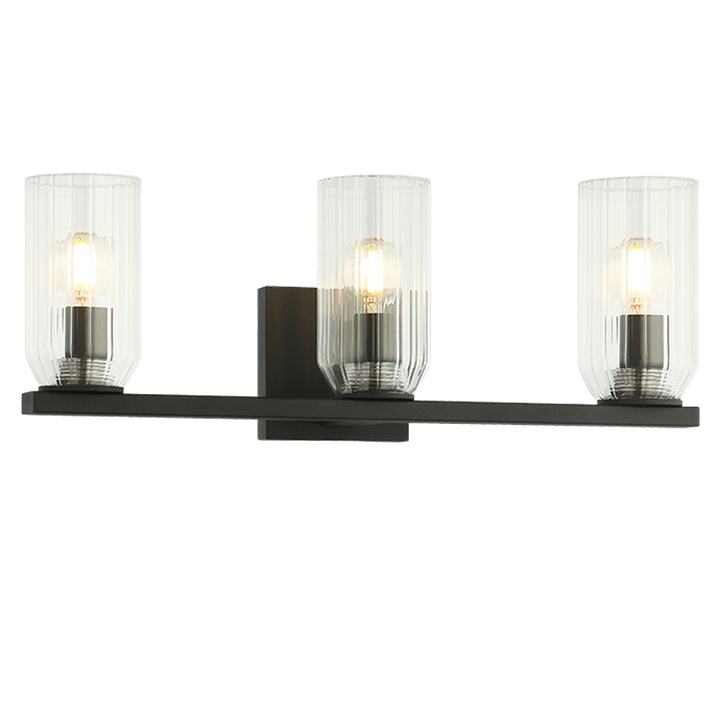 Steel Frame with Clear Ribbed Glass Shade Vanity Light