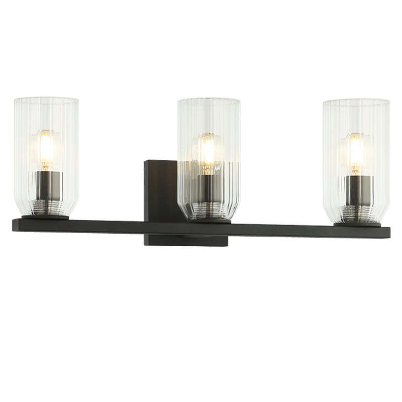 Steel Frame with Clear Ribbed Glass Shade Vanity Light