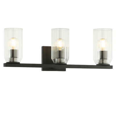 Steel Frame with Clear Ribbed Glass Shade Vanity Light