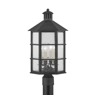 French Iron with Clear Seedy Glass Shade Outdoor Post Light - LV LIGHTING