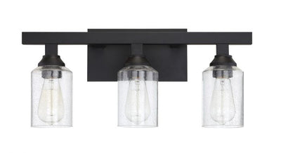 Steel Frame with Clear Cylindrical Seedy Glass Shade Vanity Light