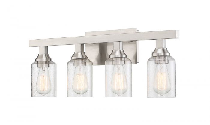 Steel Frame with Clear Cylindrical Seedy Glass Shade Vanity Light