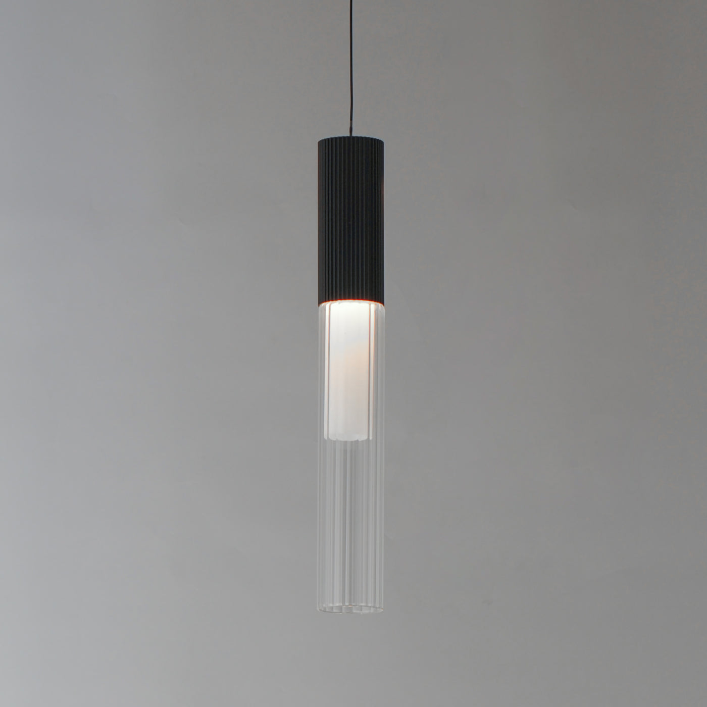 LED Steel Ribbed Frame with Cylindrical Tube Glass Shade Pendant