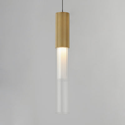 LED Steel Ribbed Frame with Cylindrical Tube Glass Shade Pendant
