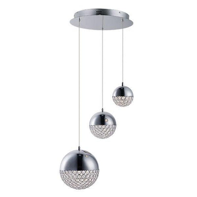 LED Polished Chrome with Crystal Globe Multiple Light Pendant - LV LIGHTING