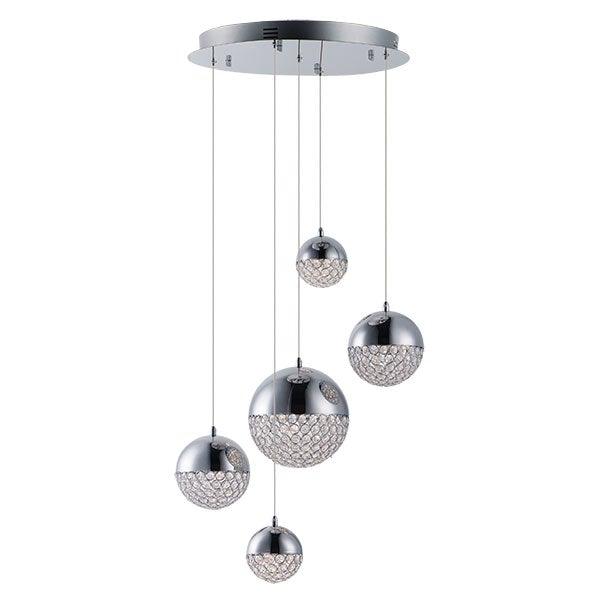 LED Polished Chrome with Crystal Globe Multiple Light Pendant - LV LIGHTING