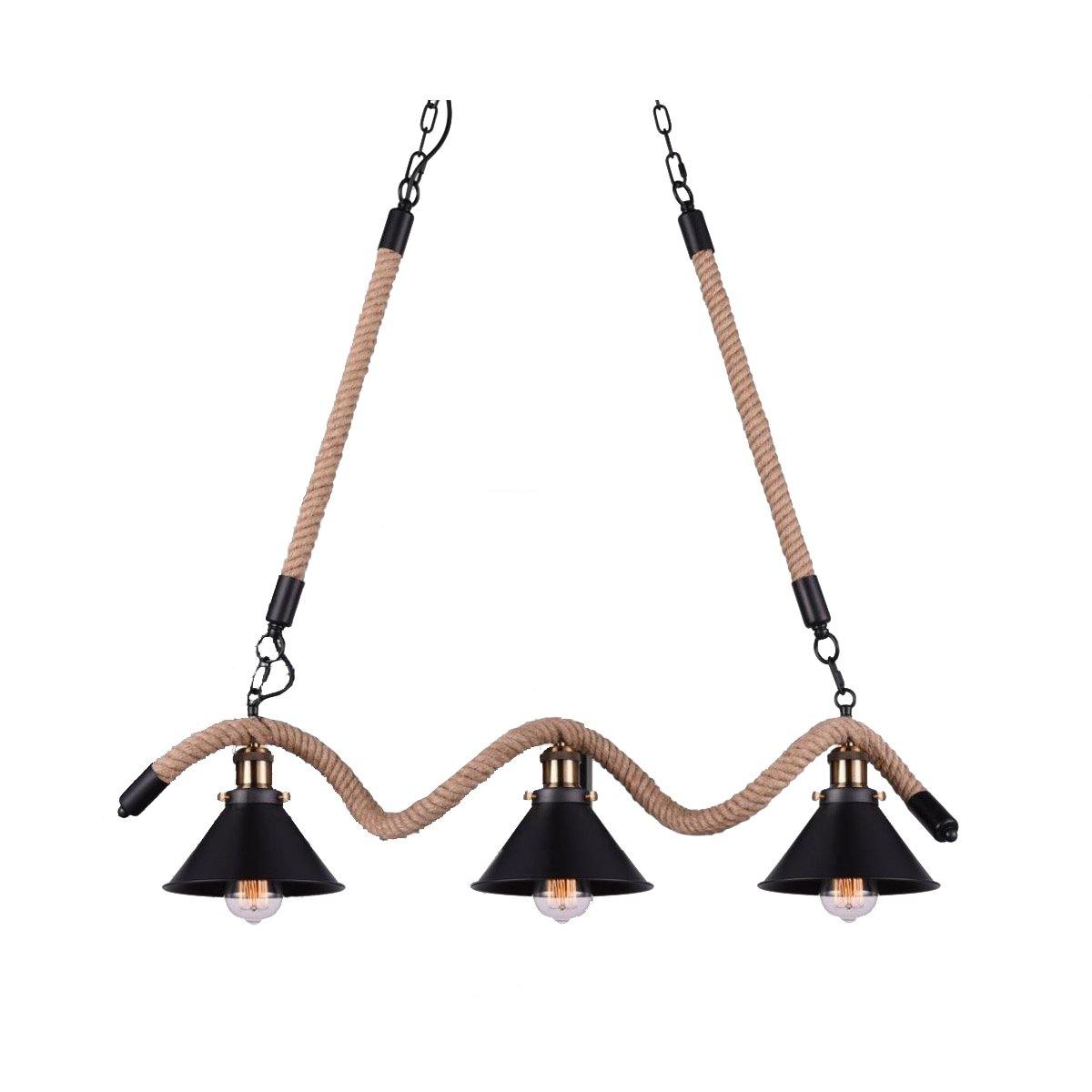Black Shade with Rope Linear Pendant - LV LIGHTING