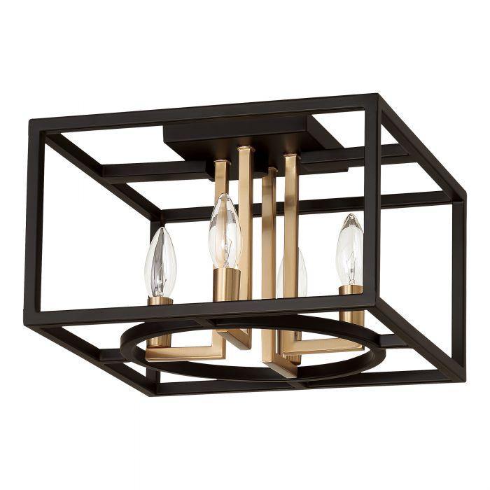 Black with 4 Light Caged Flush Mount - LV LIGHTING