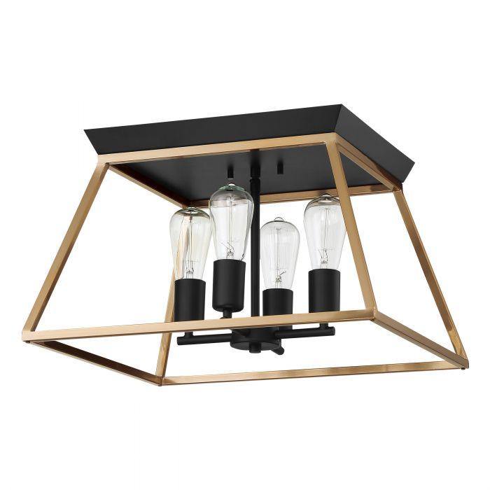 Black and Gold Caged Flush Mount - LV LIGHTING