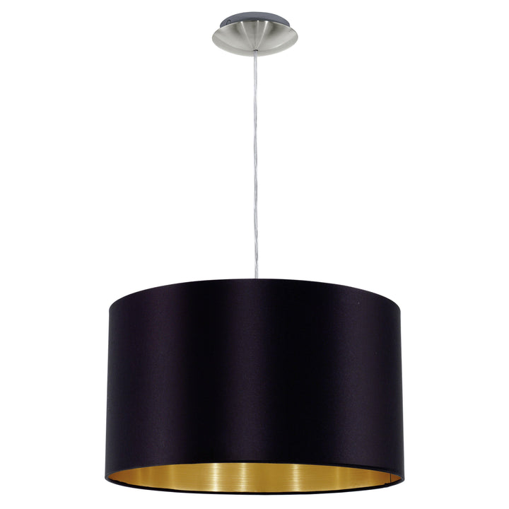 Satin Nickel with Brown Fabric Shade Single Light pendant - LV LIGHTING