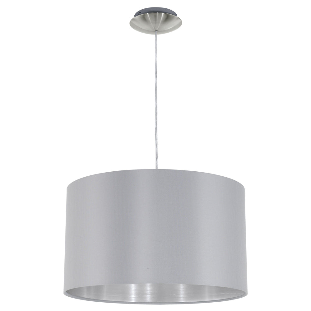 Satin Nickel with Brown Fabric Shade Single Light pendant - LV LIGHTING