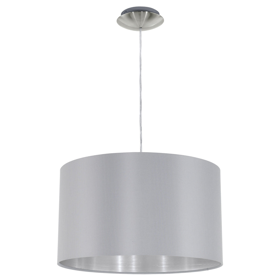 Satin Nickel with Brown Fabric Shade Single Light pendant - LV LIGHTING