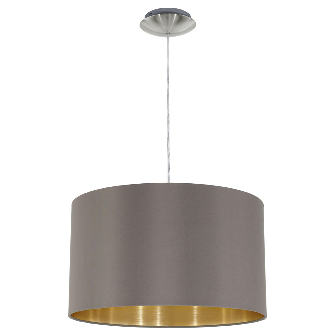 Satin Nickel with Brown Fabric Shade Single Light pendant - LV LIGHTING