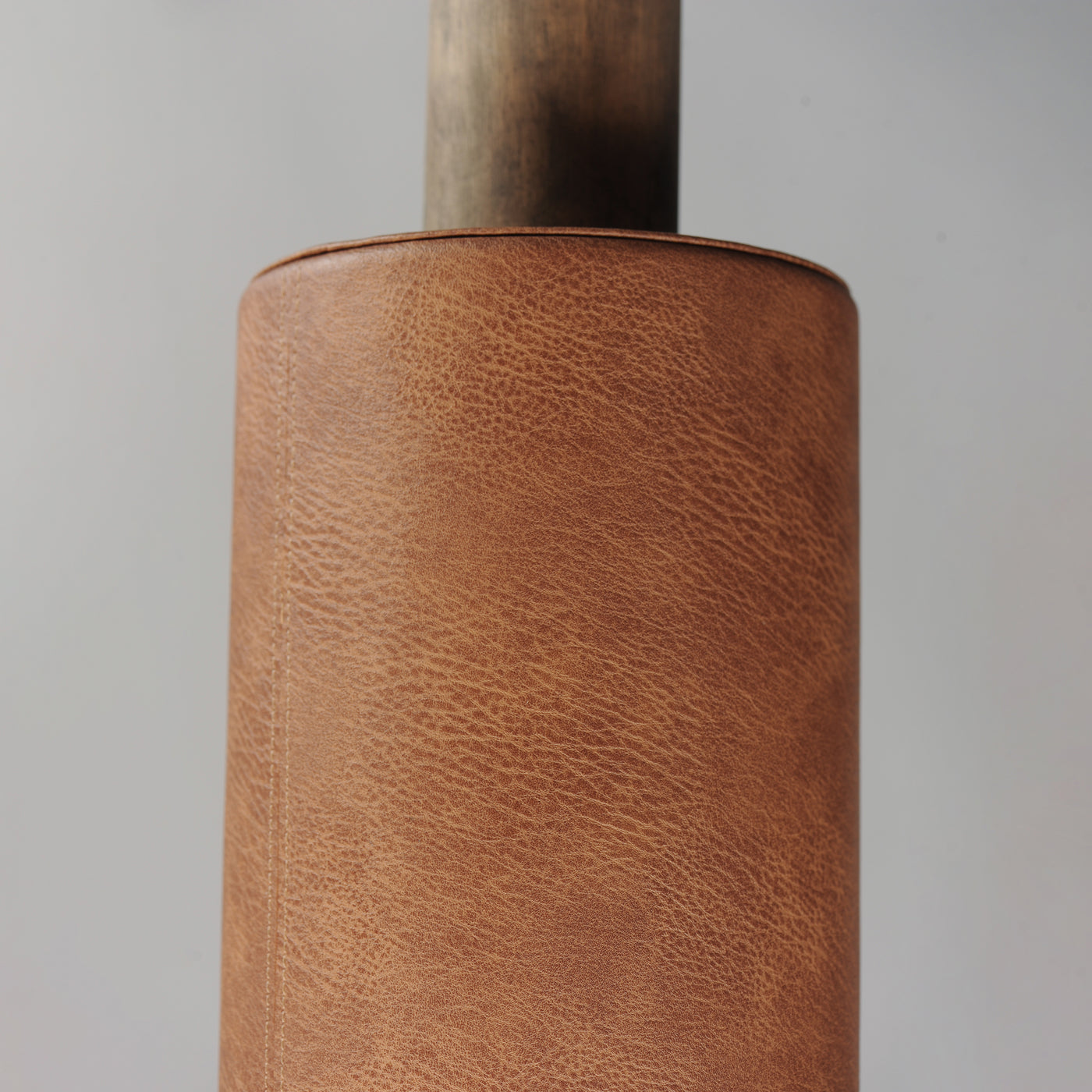 Weathered Wood and Tan Leather with Clear Glass Shade Pendant