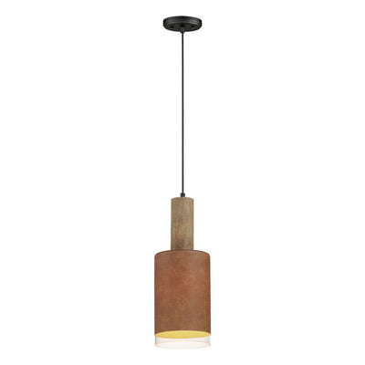 Weathered Wood and Tan Leather with Clear Glass Shade Pendant