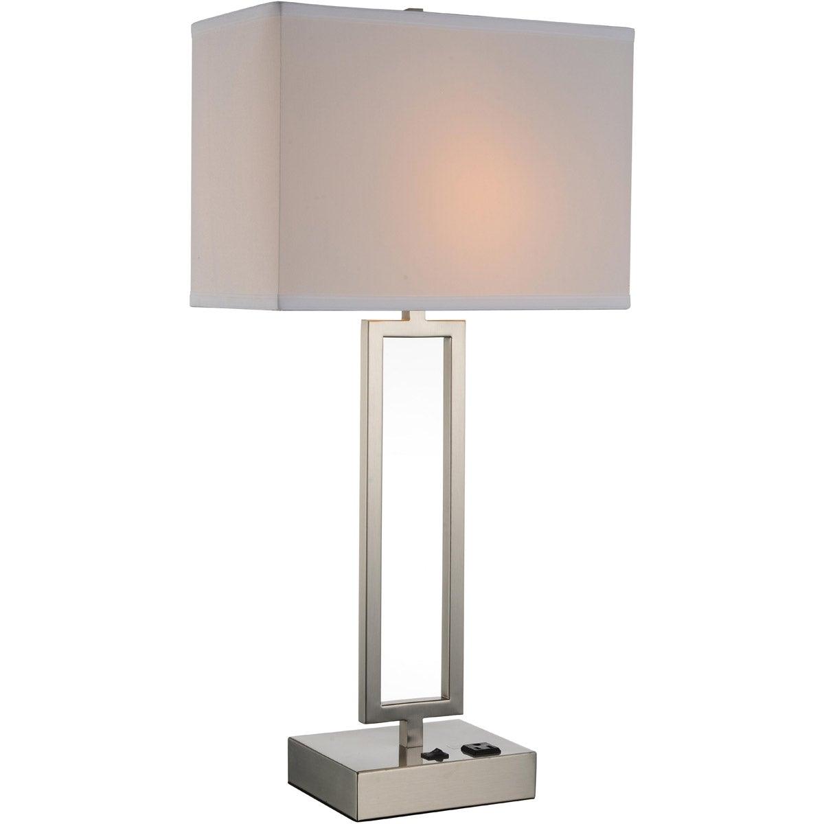 Satin Nickel with White Fabric Shade Table Lamp - LV LIGHTING