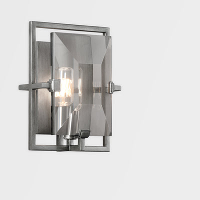 Steel Frame with Smoke Crystal Shade Rectangular Wall Sconce