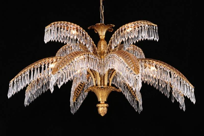 Brass Palm Tree with Crystal Chandelier - LV LIGHTING