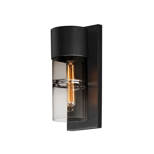 Black Frame with Smoke Gradient Segmented Cylindrical Glass Outdoor Wall Sconce