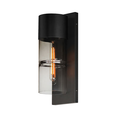Black Frame with Smoke Gradient Segmented Cylindrical Glass Outdoor Wall Sconce