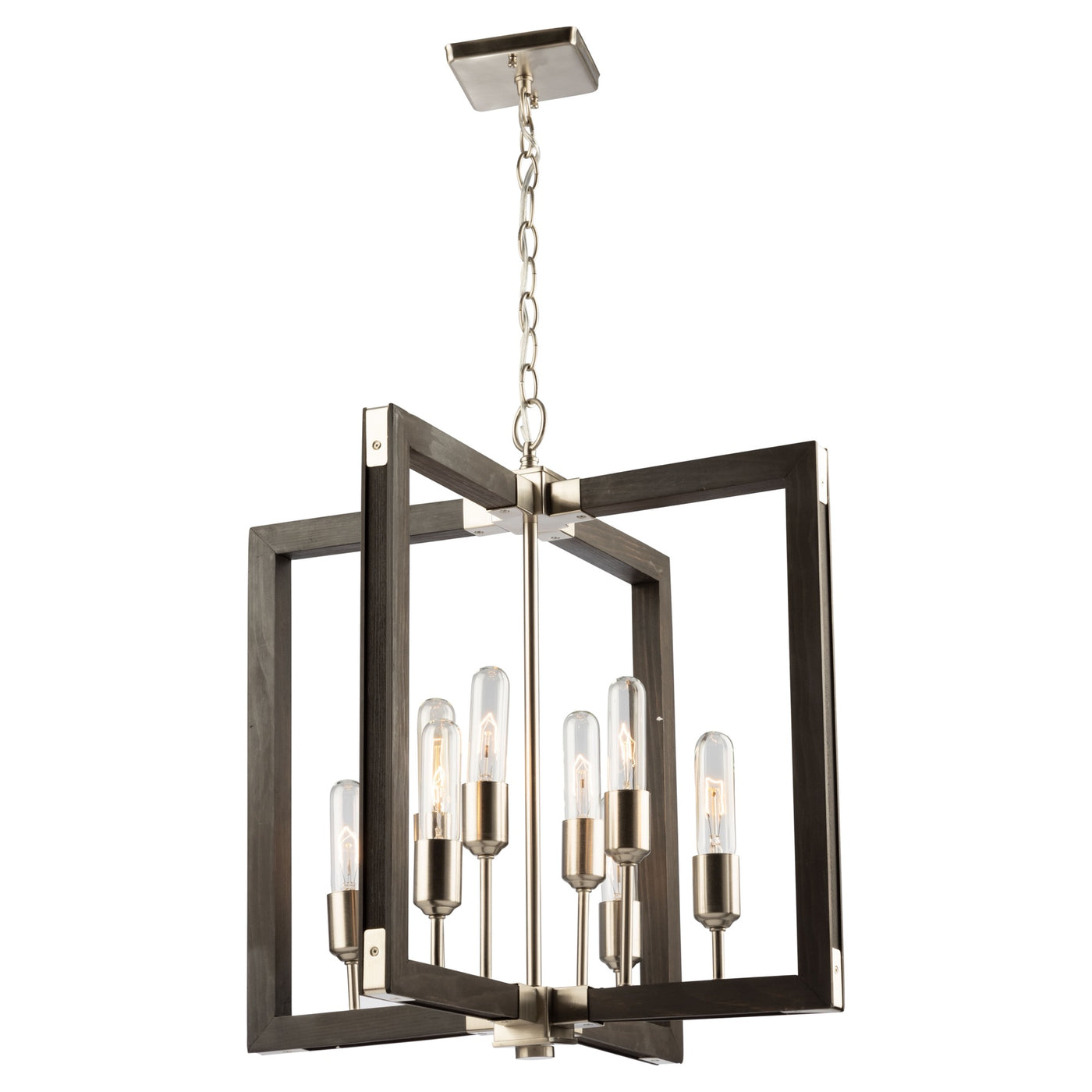 Steel with Wood Square Frame Chandelier