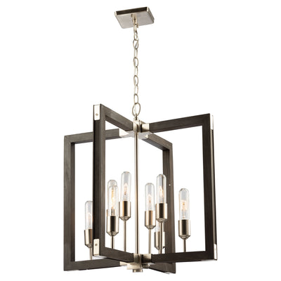Steel with Wood Square Frame Chandelier