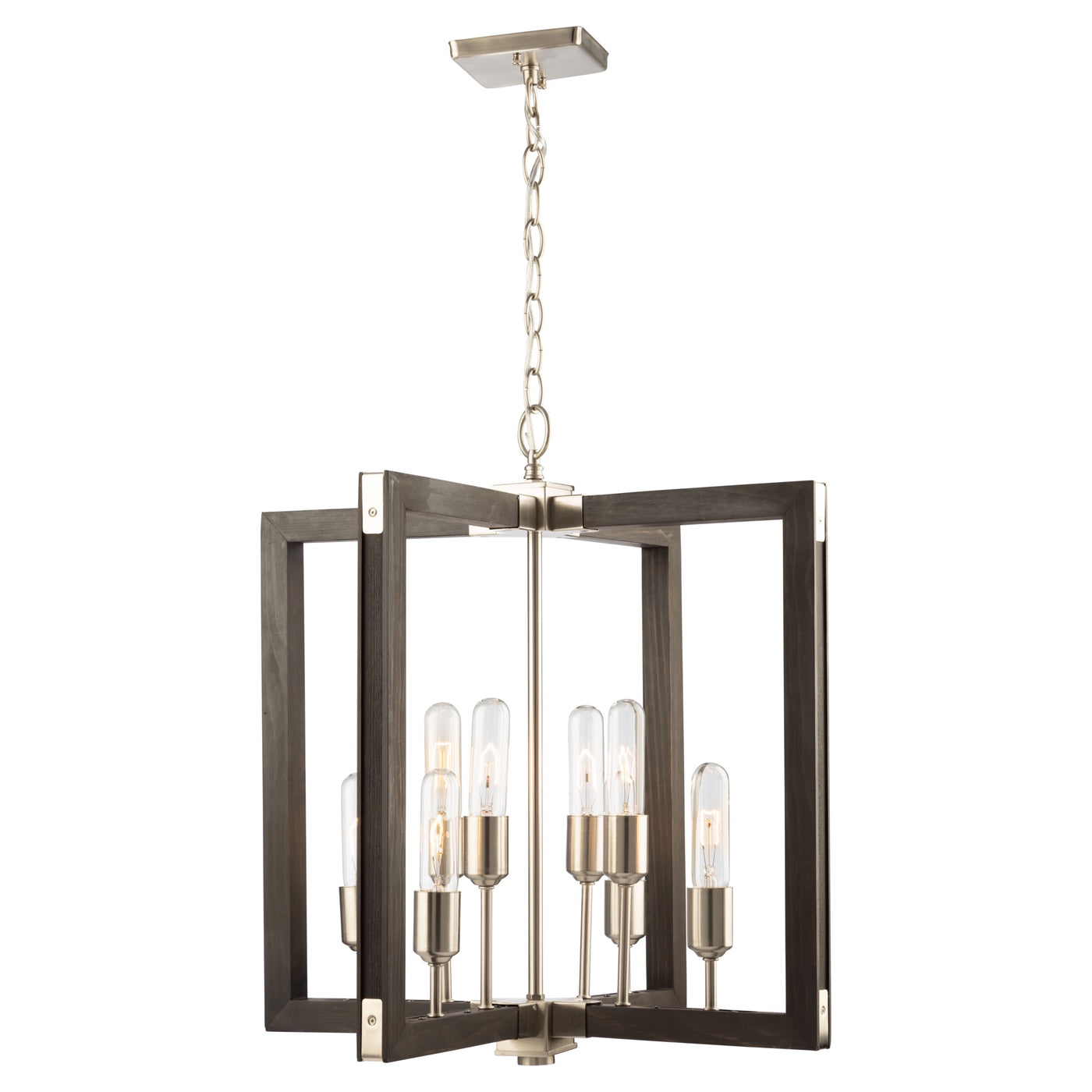 Steel with Wood Square Frame Chandelier