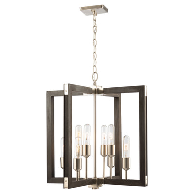 Steel with Wood Square Frame Chandelier