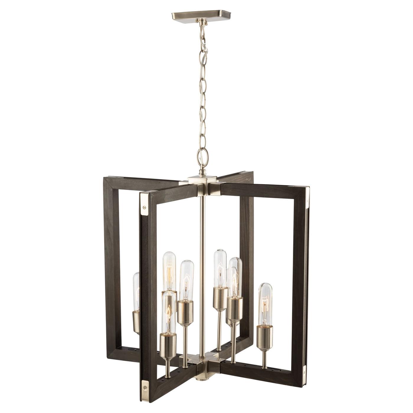 Steel with Wood Square Frame Chandelier